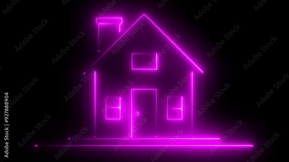 purple color home icon animation with neon line on black background. purple color home icon animation with neon line on black background.