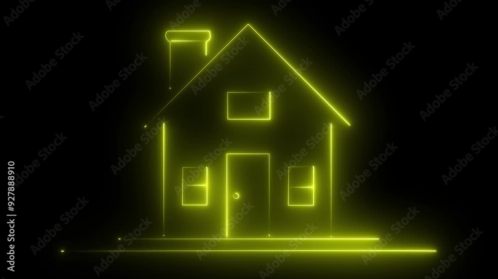 Glowing neon line symbol home icon animation on black background. Glowing neon line symbol home icon animation on black background.