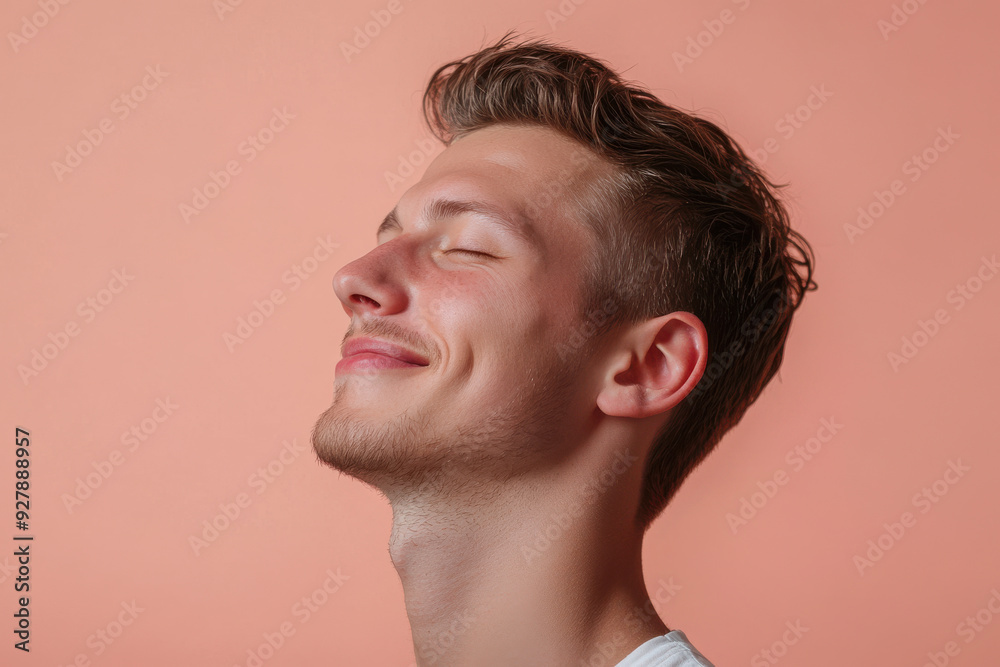 A close up of a man's face with his eyes closed A close up of a man's face with his eyes closed