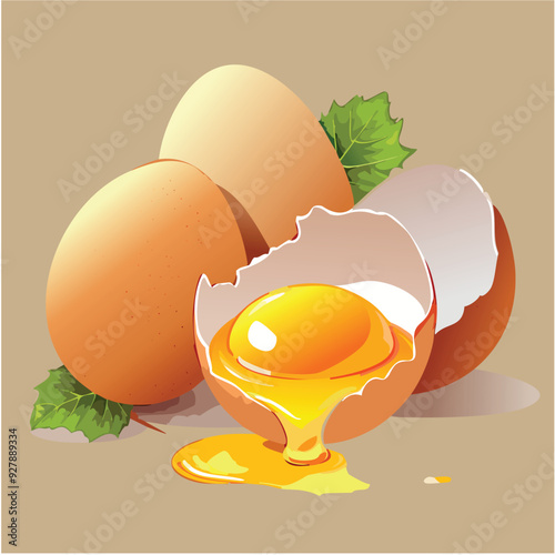 egg shells crack yolk appear illustration vector