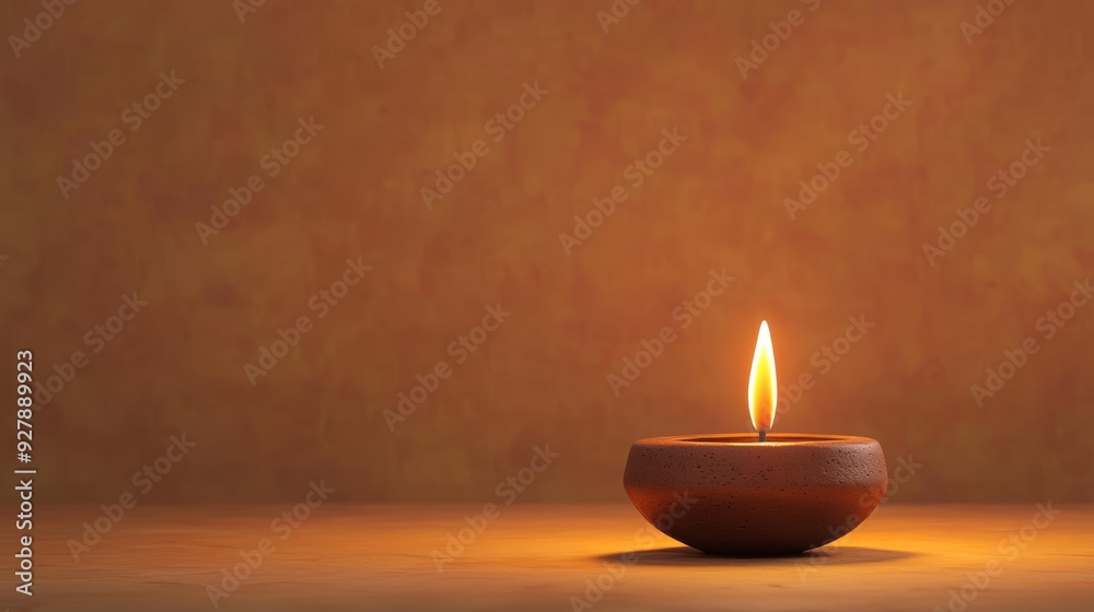 Oil lamp, traditional clay diya, glowing, 3D illustration Oil lamp, traditional clay diya, glowing, 3D illustration