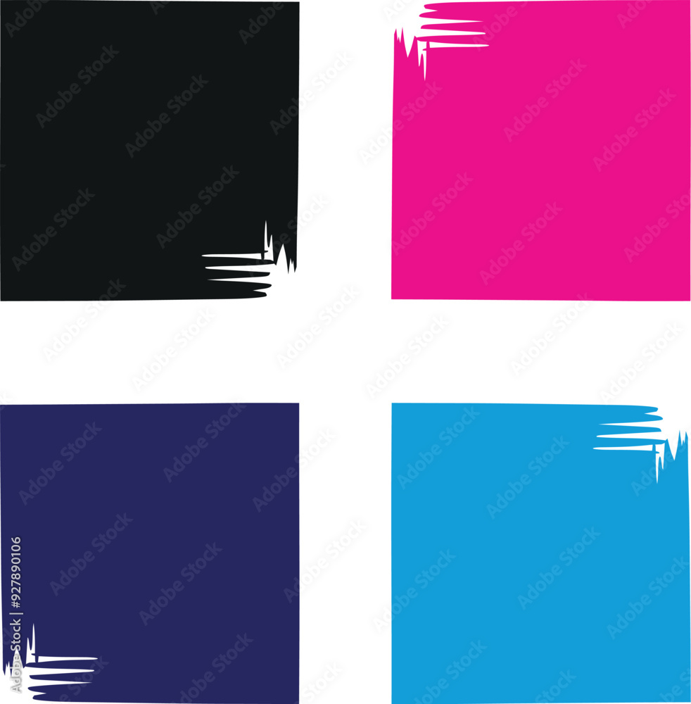 Fototapeta premium Black texture rectangle grunge frames collection. Vector ink border design. Set of vintage photo frames template.