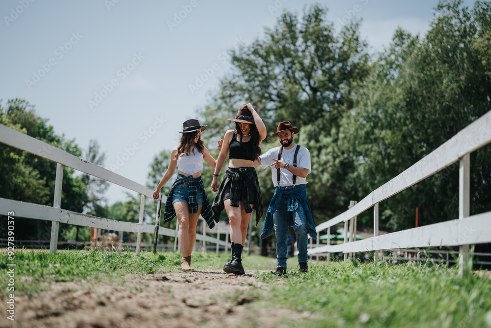 Group of friends having fun at the ranch, enjoying the relaxed countryside life and the outdoors. Group of friends having fun at the ranch, enjoying the relaxed countryside life and the outdoors.