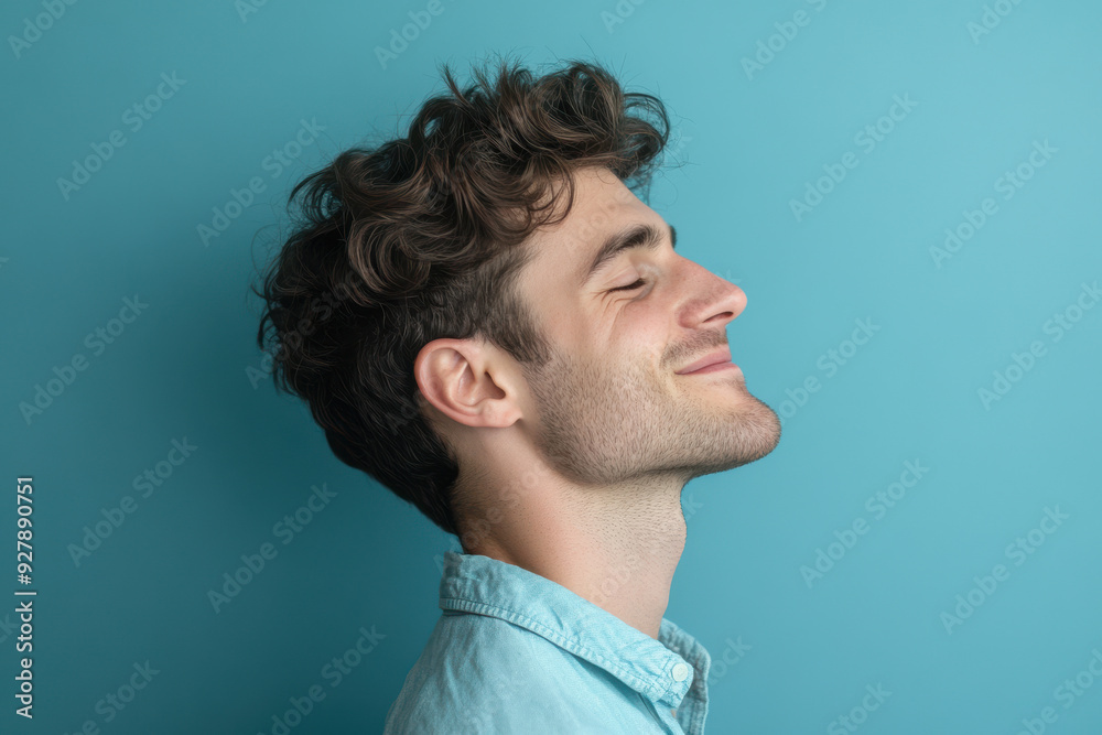 Fototapeta premium A close up of a man's face with his eyes closed