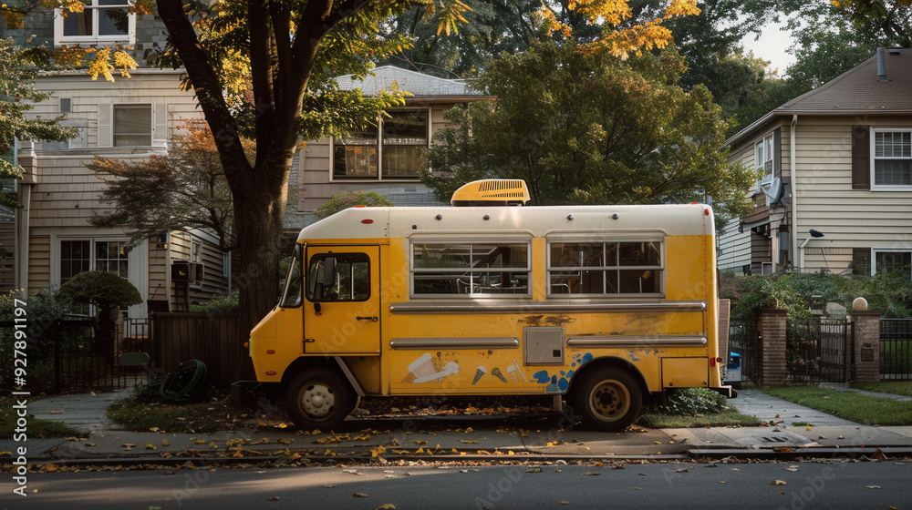 Obraz premium Beautiful ice cream truck park in city street
