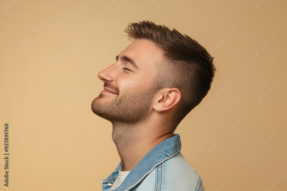 Obraz premium A close up of a man's face with his eyes closed