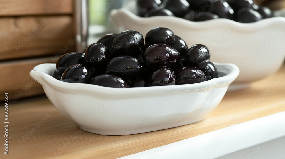 Fresh ripe olives in a plate on a rustic table. Fresh ripe olives in a plate on a rustic table.