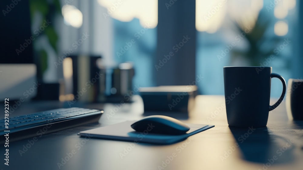 Minimalist Workspace with Coffee Mug and Keyboard Minimalist Workspace with Coffee Mug and Keyboard