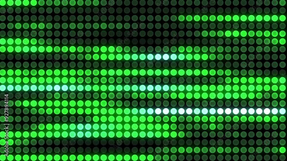 Abstract dynamic green linear pattern with random dots glowing and fading, 60fps, 4k, modern motion animation. Modern banner template. Halftone style.