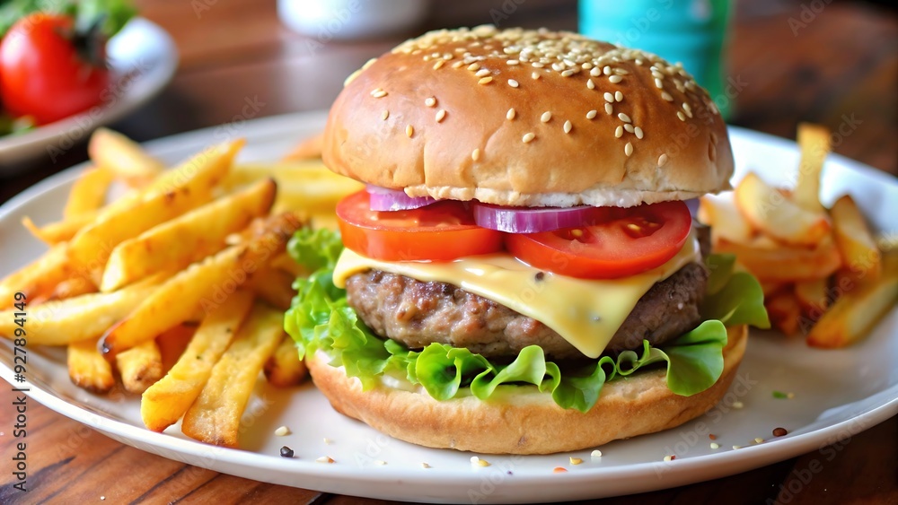Tasty Burger With French Fries Tasty Burger With French Fries