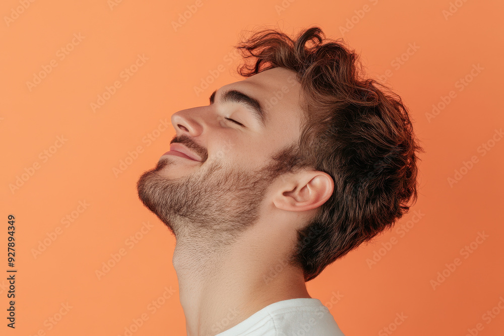 Fototapeta premium A close up of a man's face with his eyes closed