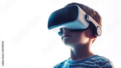 Child Boy Using Virtual Reality Glasses Headset - Kid Look