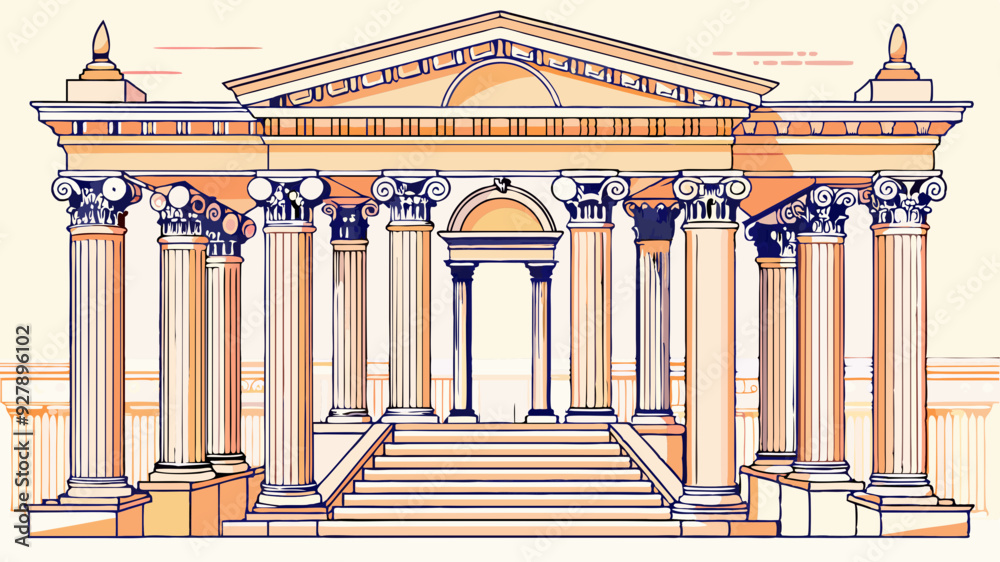 Obraz premium Architectural Masterpiece: Gazebo with Columns & Arches 2D Vector