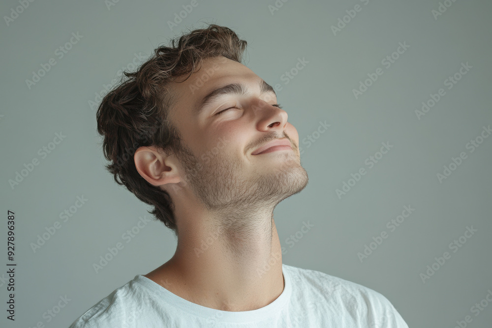 Obraz premium A close up of a man's face with his eyes closed