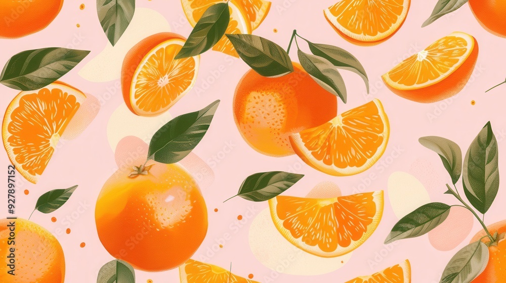 Seamless repetitive background pattern of fresh orange fruit with leaf Seamless repetitive background pattern of fresh orange fruit with leaf