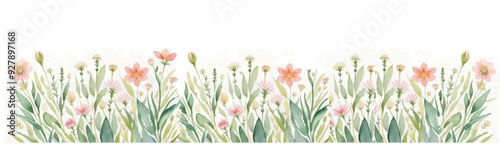 watercolor flower and grass isolated on white