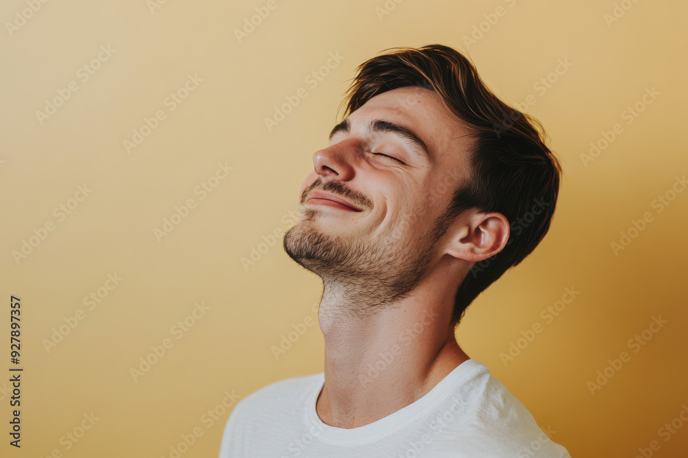 A close up of a man's face with his eyes closed A close up of a man's face with his eyes closed