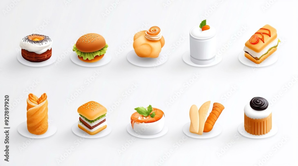 Set of 10 delicious food icons isolated on white background Set of 10 delicious food icons isolated on white background