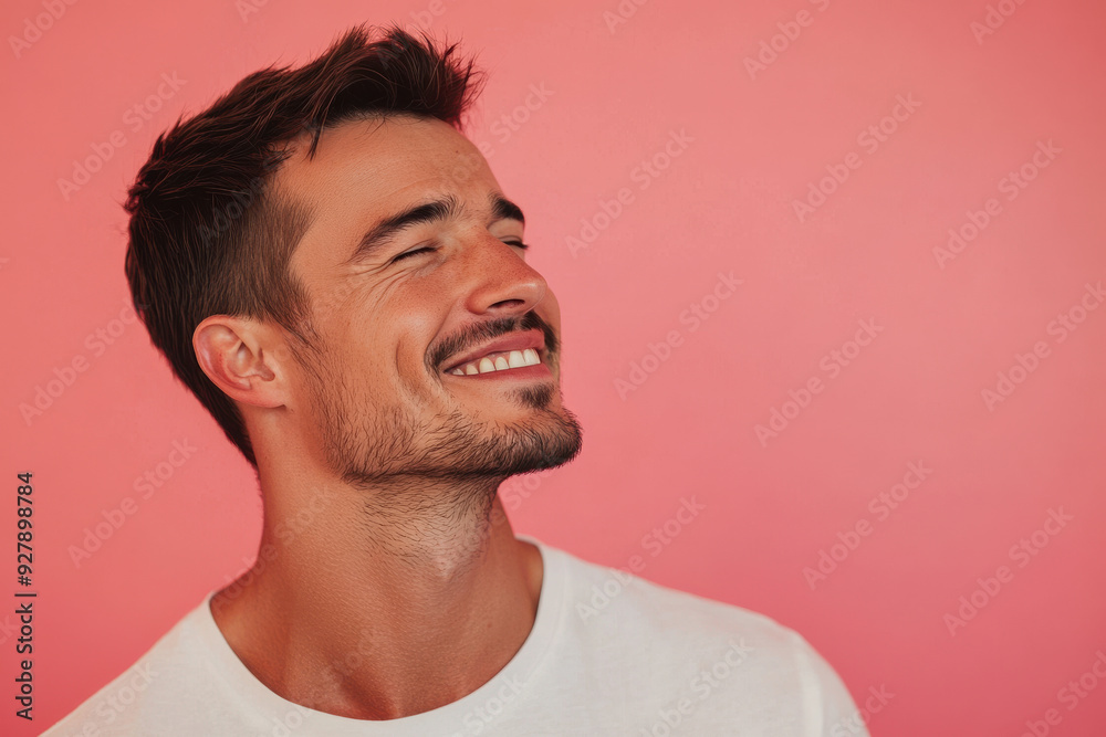 Obraz premium A close up of a man's face with his eyes closed