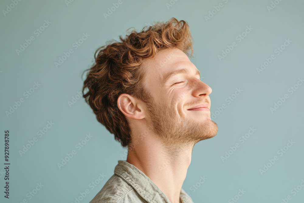 Fototapeta premium A close up of a man's face with his eyes closed