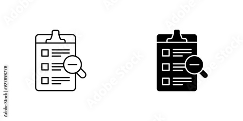 Detailed Assessment Clipboard Icon with Magnifying Glass for Audit and Review - Quality Control Checklist Vector Illustration for Business Analysis and Research Inspection