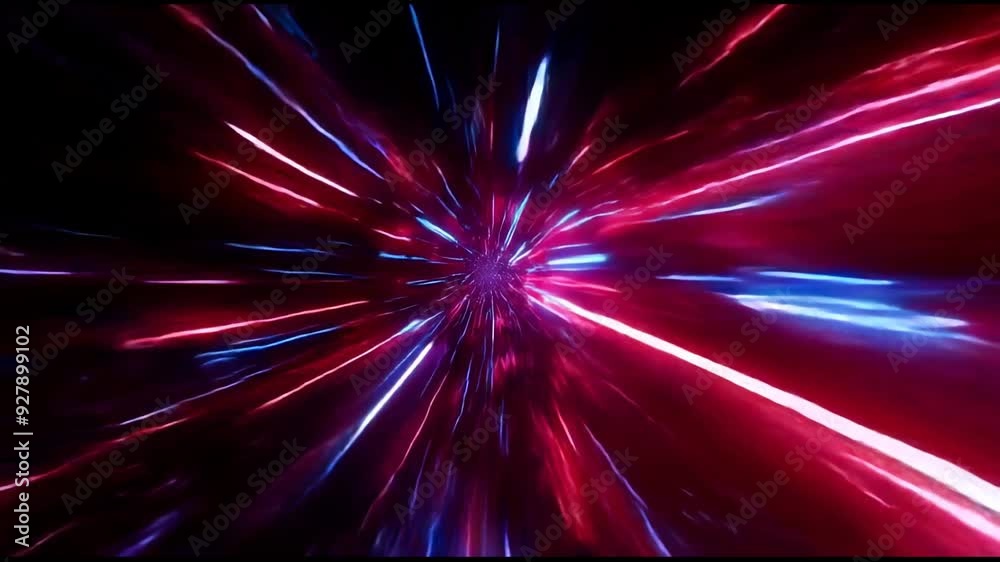 Fast moving flashing red blue laser beams. Artificial intelligence.