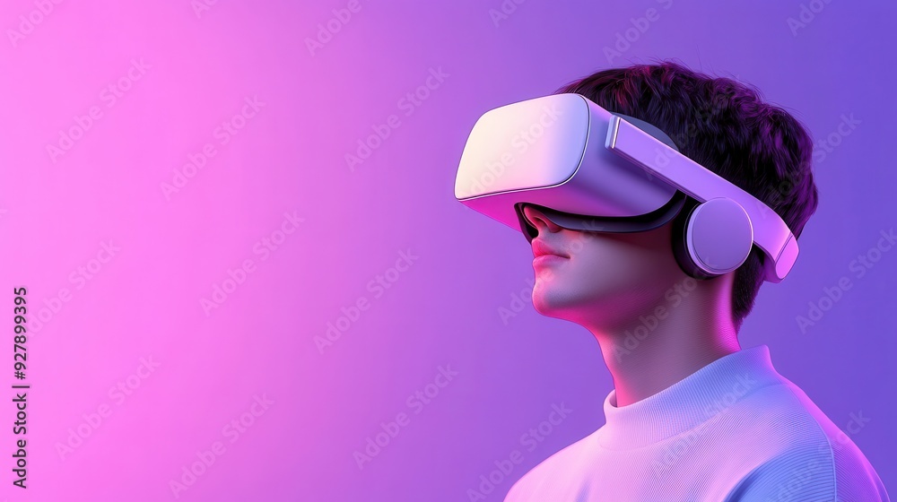 A person wearing a virtual reality headset, immersed in a colorful digital environment, representing modern technology and innovation. A person wearing a virtual reality headset, immersed in a colorful digital environment, representing modern technology and innovation.