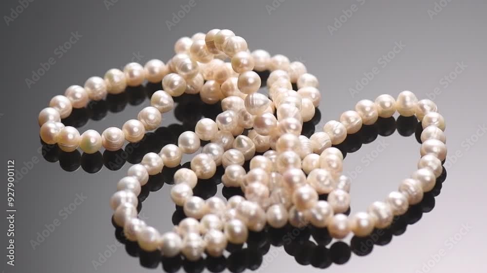 Pearl necklace rotating over black background, close up. Beautiful Natural pearls beads, elegant accessories. Slow motion Pearl necklace rotating over black background, close up. Beautiful Natural pearls beads, elegant accessories. Slow motion