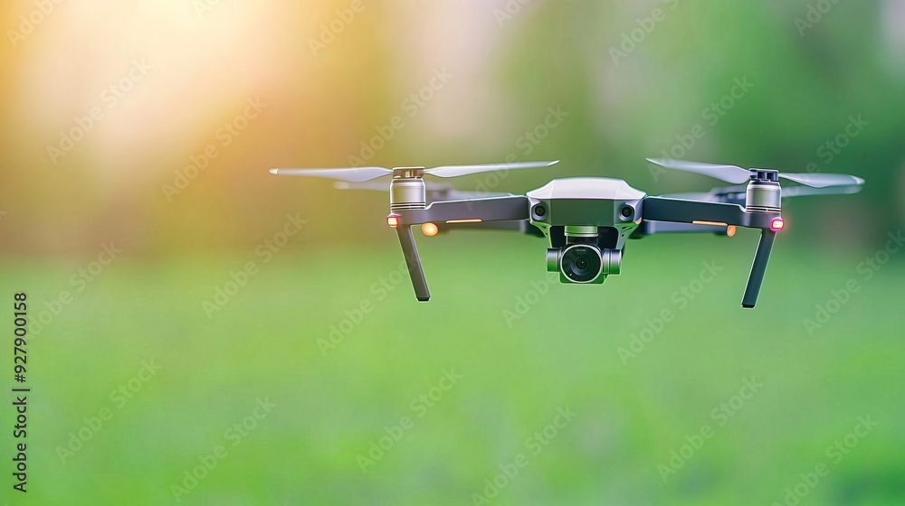 Drone flying in a forest with blurred background. Drone flying in a forest with blurred background.