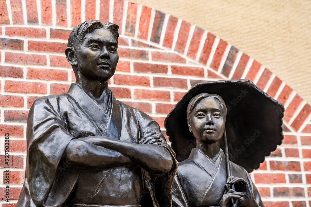 Statues of Bocchan and Madonna, main characters from Natsume Soseki's ...