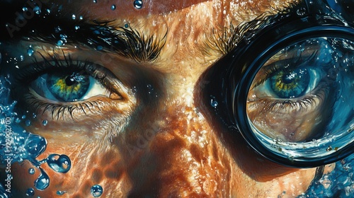 Close-up of Swimmer Eyes Underwater