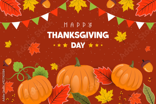 Happy thanksgiving day celebration background with pumpkin and leaf's design for autumn