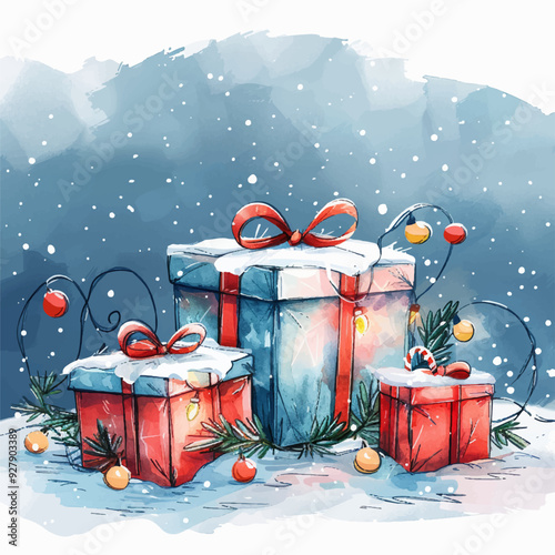 a lot of New Year's gifts are on top of each other, a Christmas card, a poster, a print for a New Year's design