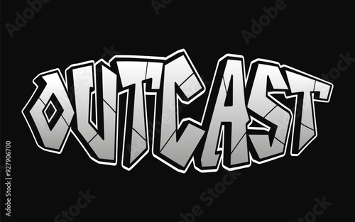 Outcast - single word, letters graffiti style. Vector hand drawn logo. Funny cool trippy word Outcast, fashion, graffiti style print t-shirt, poster concept