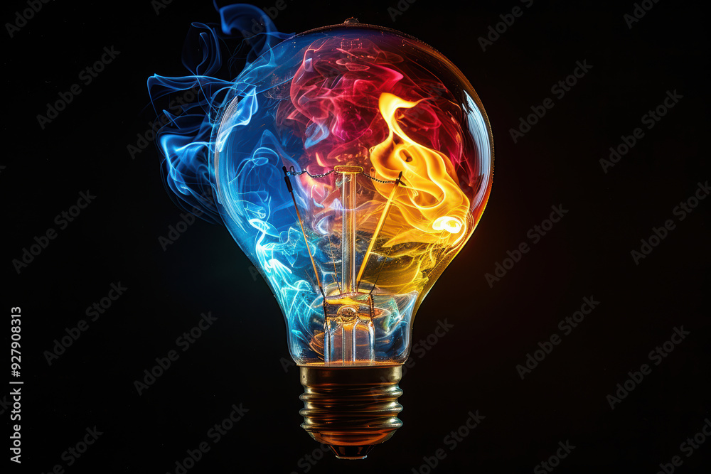 Colorful Lightbulb with Vibrant Flames Colorful Lightbulb with Vibrant Flames