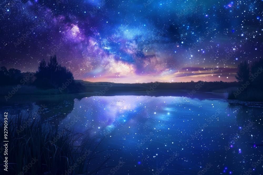 Captivating view of a majestic river against a mesmerizing star studded night sky