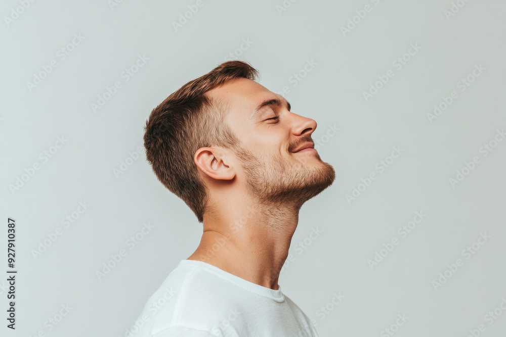 Obraz premium A close up of a man's face with her eyes closed