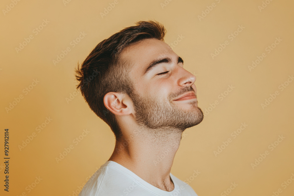 A close up of a man's face with her eyes closed A close up of a man's face with her eyes closed