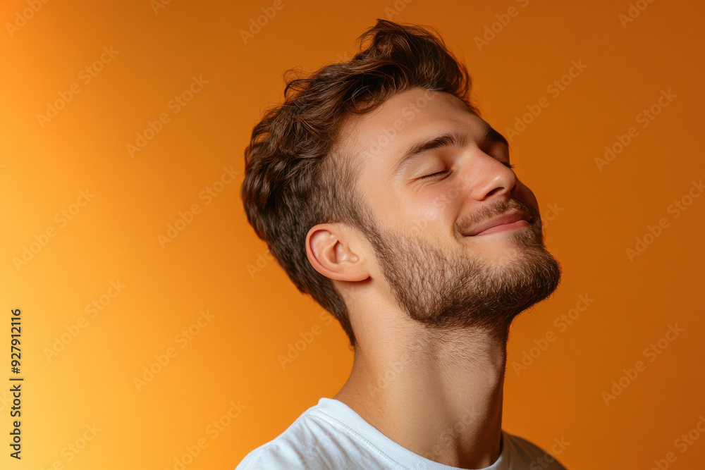 A close up of a man's face with her eyes closed A close up of a man's face with her eyes closed