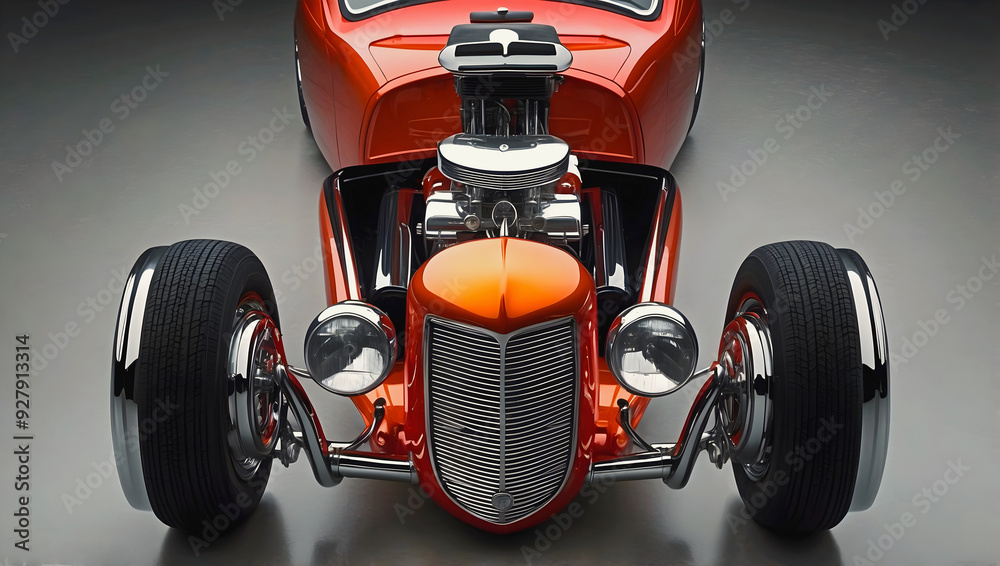 Beautiful unique orange vintage hot rod car front view, automotive background, tuning template, wallpaper, auto transport