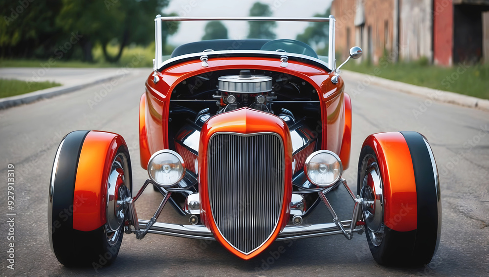 Beautiful unique orange vintage hot rod car front view, automotive background, tuning template, wallpaper, auto transport