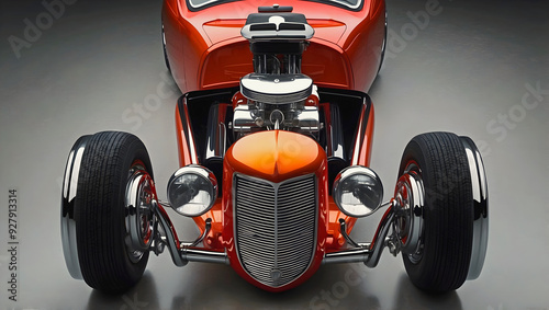 Obraz na płótnie Beautiful unique orange vintage hot rod car front view, automotive background, tuning template, wallpaper, auto transport w salonie