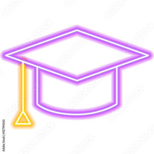 Graduation Cap Neon Label. Illustration of Education Promotion.
