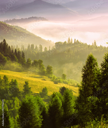 wonderful autumn scene in mountains, autumn morning dawn, spectacular nature background, Carpathians, Ukraine, Europe photo