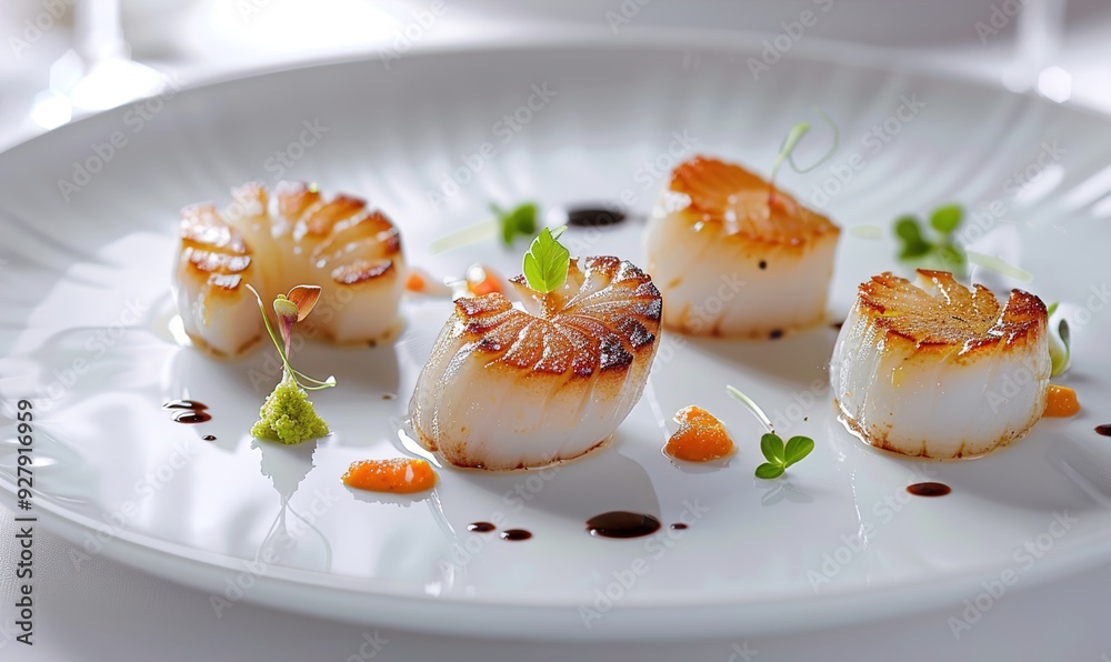 Fresh scallop seafood with cream sauce on plate makes it even beautiful and delicious Generate AI Fresh scallop seafood with cream sauce on plate makes it even beautiful and delicious Generate AI