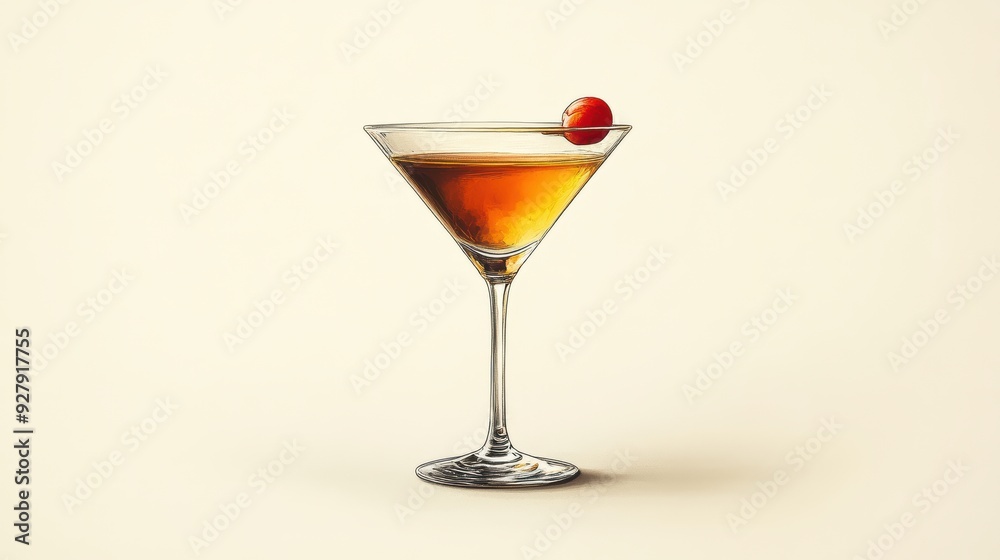 Elegant Martini Glass with Cherry Cocktail Elegant Martini Glass with Cherry Cocktail