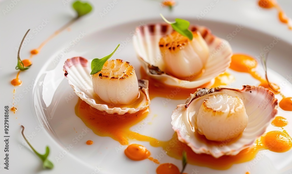 Fresh scallop seafood with cream sauce on plate makes it even beautiful and delicious Generate AI Fresh scallop seafood with cream sauce on plate makes it even beautiful and delicious Generate AI