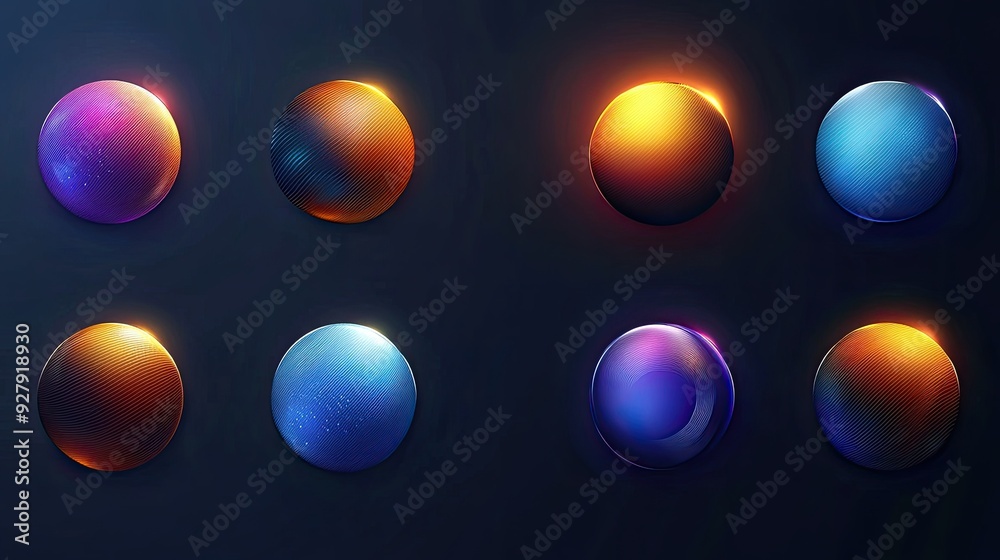 A collection of vibrant spheres showcasing various colors and light effects, ideal for modern design and artistic projects. A collection of vibrant spheres showcasing various colors and light effects, ideal for modern design and artistic projects.