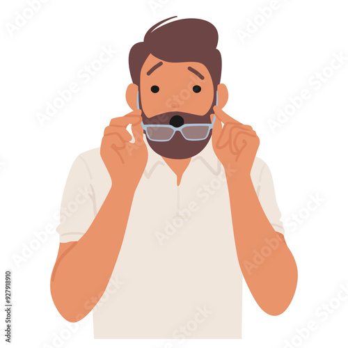 Surprised Man Adjusting His Glasses While Wearing Casual Attire. Character Portrays A Mix Of Curiosity And Shock