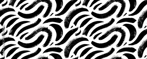 Seamless banner design with messy brush strokes. Hand drawn vector organic seamless pattern, squiggly thick wavy strokes. Freehand rough bold lines, modern geometric curved wavy wallpaper.